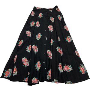 Krush Of‎ California Skirt Womens S Black Floral Maxi Button Front Boho Hippie